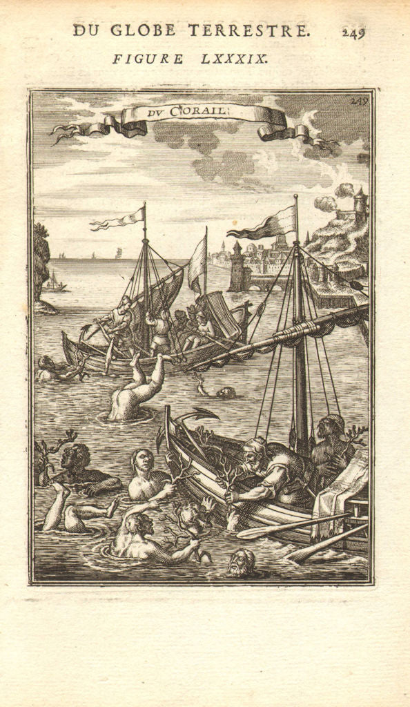 CORAL. 'Du corail'. Free diving for coral from boats. MALLET 1683 old print